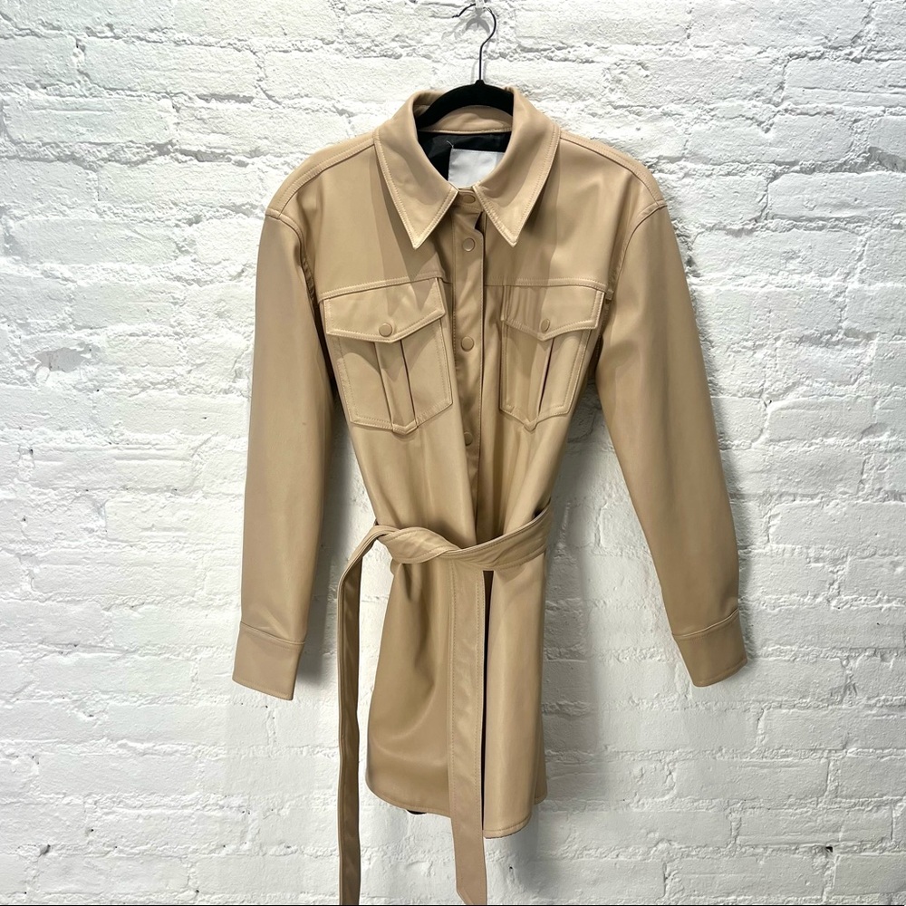 Camel color oversized faux leather jacket